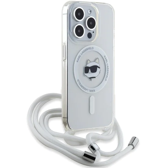 Калъф за iPhone 15 Pro Max - Karl Lagerfeld IML Crossbody MagSafe (KLHMP15XHCCHCHNT) - Clear Choupette Head&Cord