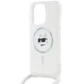 Калъф за iPhone 15 Pro Max - Karl Lagerfeld IML Crossbody MagSafe (KLHMP15XHCCHCHNT) - Clear Choupette Head&Cord