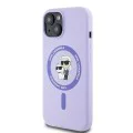 Калъф за iPhone 15 - Karl Lagerfeld Silicone Ring MagSafe (KLHMP15SSCMCMKCRHU) - Purple Karl&Choupette Heads