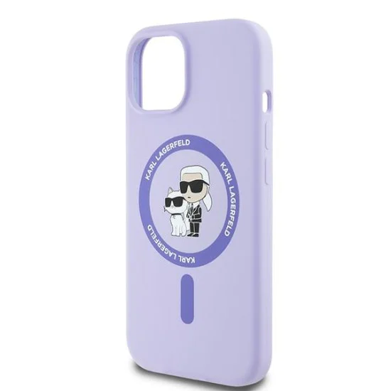 Калъф за iPhone 15 - Karl Lagerfeld Silicone Ring MagSafe (KLHMP15SSCMCMKCRHU) - Purple Karl&Choupette Heads