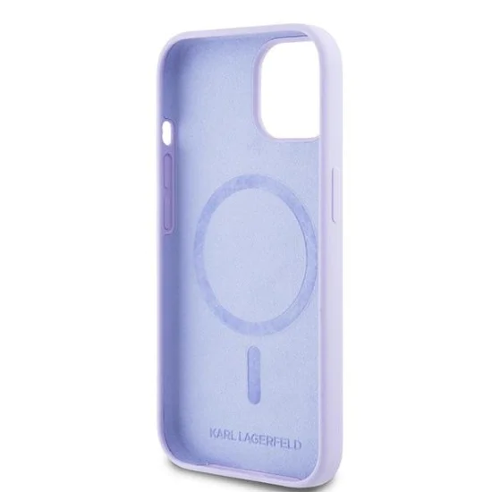 Калъф за iPhone 15 - Karl Lagerfeld Silicone Ring MagSafe (KLHMP15SSCMCMKCRHU) - Purple Karl&Choupette Heads