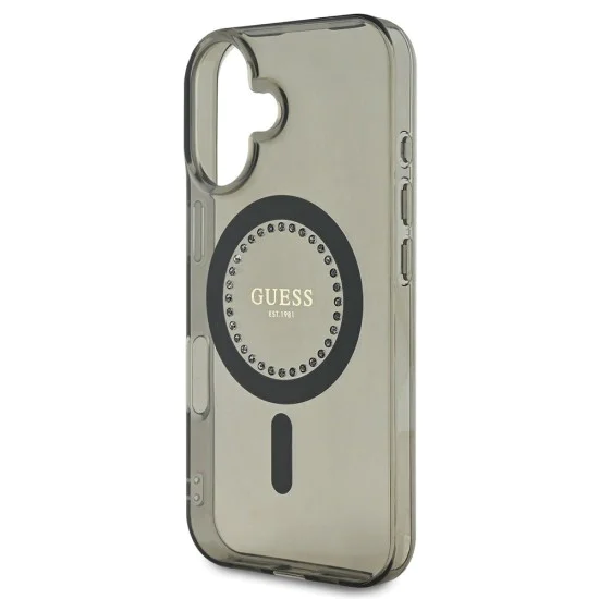 Калъф за iPhone 16 - Guess IML Rhinestones MagSafe (GUHMP16SPFTDTEK) - черен
