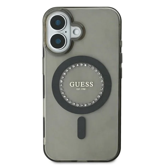 Калъф за iPhone 16 - Guess IML Rhinestones MagSafe (GUHMP16SPFTDTEK) - черен