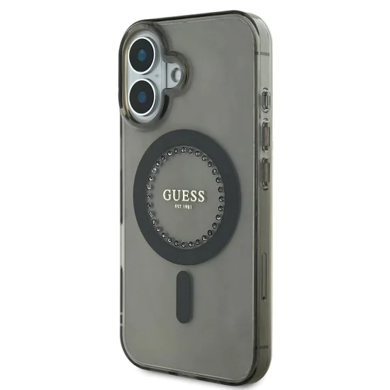 Калъф за iPhone 16 Plus - Guess IML Rhinestones MagSafe (GUHMP16MPFTDTEK) - черен