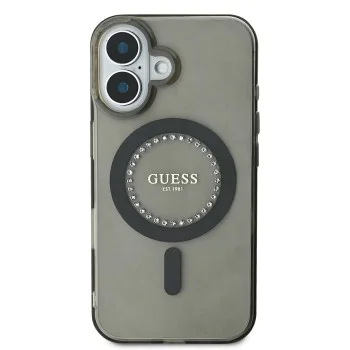 Калъф за iPhone 16 Plus - Guess IML Rhinestones MagSafe (GUHMP16MPFTDTEK) - черен