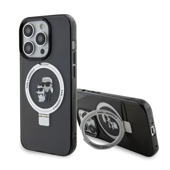 Калъф за iPhone 15 Pro - Karl Lagerfeld Hardcase Ring Stand Magsafe (KLHMP15LHHMMRSKCK) - Karl&Choupette