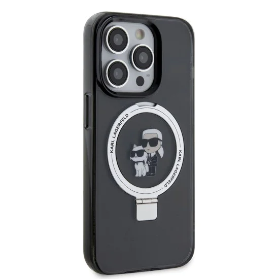 Калъф за iPhone 15 Pro - Karl Lagerfeld Hardcase Ring Stand Magsafe (KLHMP15LHHMMRSKCK) - Karl&Choupette