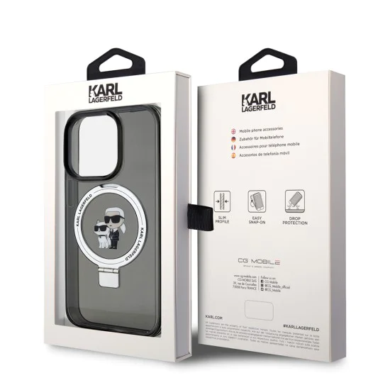Калъф за iPhone 15 Pro - Karl Lagerfeld Hardcase Ring Stand Magsafe (KLHMP15LHHMMRSKCK) - Karl&Choupette