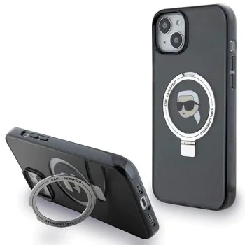 Калъф за iPhone 15 - Karl Lagerfeld Hardcase Ring Stand MagSafe (KLHMP15SHMRSKKHK) - Karl Head