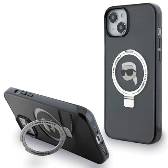 Калъф за iPhone 15 - Karl Lagerfeld Hardcase Ring Stand MagSafe (KLHMP15SHMRSKKHK) - Karl Head