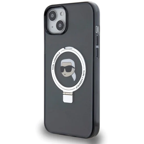 Калъф за iPhone 15 - Karl Lagerfeld Hardcase Ring Stand MagSafe (KLHMP15SHMRSKKHK) - Karl Head