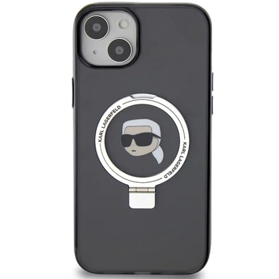 Калъф за iPhone 15 - Karl Lagerfeld Hardcase Ring Stand MagSafe (KLHMP15SHMRSKKHK) - Karl Head