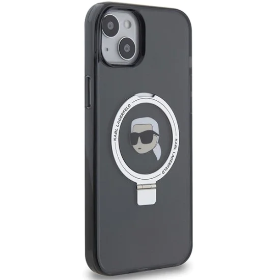 Калъф за iPhone 15 - Karl Lagerfeld Hardcase Ring Stand MagSafe (KLHMP15SHMRSKKHK) - Karl Head