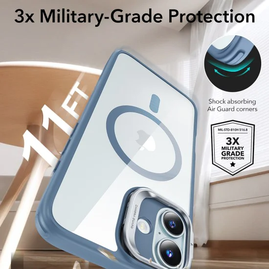 Калъф за iPhone 16 - ESR Classic Hybrid Hybrid HaloLock Kickstand - Clear Blue