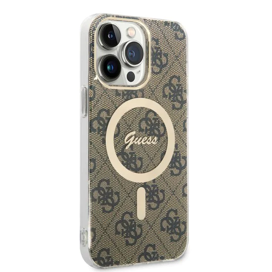 Калъф за iPhone 15 Pro - Guess IML 4G MagSafe (GUHMP15LH4STW) - Кафяв