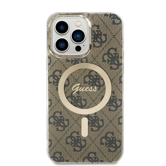 Калъф за iPhone 15 Pro - Guess IML 4G MagSafe (GUHMP15LH4STW) - Кафяв