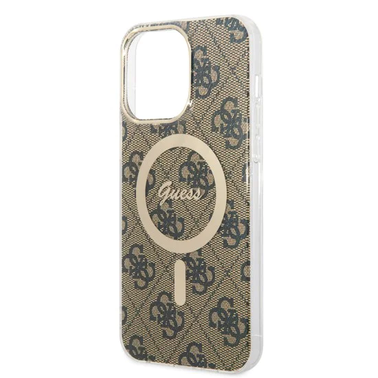 Калъф за iPhone 15 Pro - Guess IML 4G MagSafe (GUHMP15LH4STW) - Кафяв