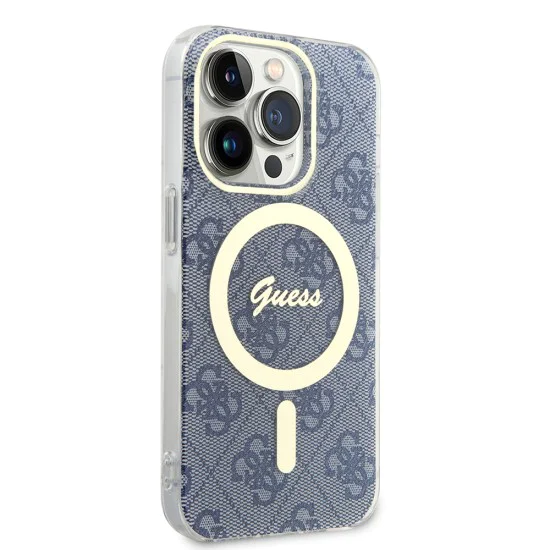 Калъф за iPhone 15 Pro - Guess IML 4G MagSafe (GUHMP15LH4STB) - син