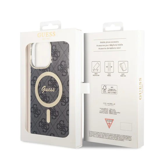 Калъф за iPhone 15 Pro - Guess IML 4G MagSafe (GUHMP15LH4STK) - Черен