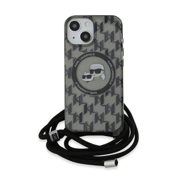 Калъф за iPhone 15 - Karl Lagerfeld IML Crossbody MagSafe (KLHMP15SHCKCKCKLCK) - монограм Karl&Choupette Head