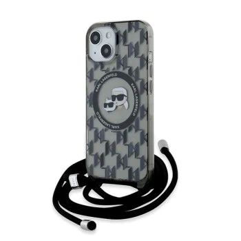 Калъф за iPhone 15 - Karl Lagerfeld IML Crossbody MagSafe (KLHMP15SHCKCKCKLCK) - монограм Karl&Choupette Head