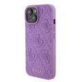Калъф за iPhone 15 - Guess Leather 4G Stamped (GUHCP15SP4EPMU) - светло лилав