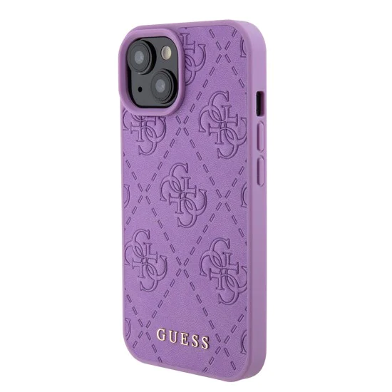 Калъф за iPhone 15 - Guess Leather 4G Stamped (GUHCP15SP4EPMU) - светло лилав