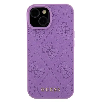 Калъф за iPhone 15 - Guess Leather 4G Stamped (GUHCP15SP4EPMU) - светло лилав