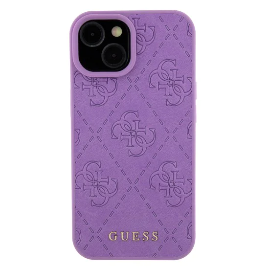 Калъф за iPhone 15 - Guess Leather 4G Stamped (GUHCP15SP4EPMU) - светло лилав