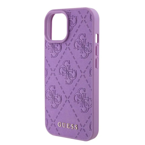 Калъф за iPhone 15 - Guess Leather 4G Stamped (GUHCP15SP4EPMU) - светло лилав