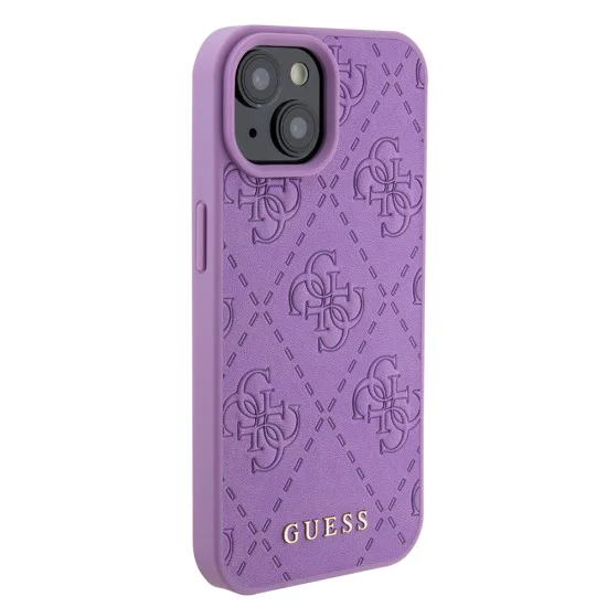 Калъф за iPhone 15 - Guess Leather 4G Stamped (GUHCP15SP4EPMU) - светло лилав