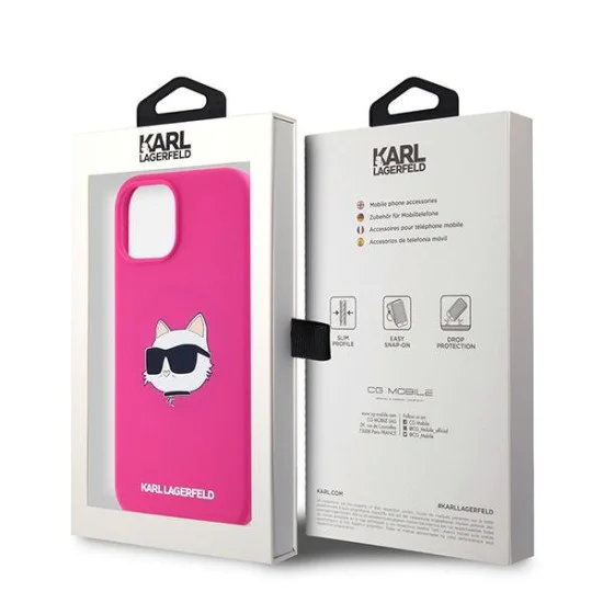 Калъф за iPhone 15 Plus - Karl Lagerfeld Silicone MagSafe (KLHMP15MSCHPPLF) - Fuschia Choupette Head
