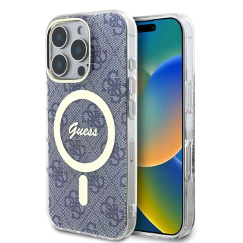 Калъф за iPhone 16 Pro - Guess IML 4G MagSafe (GUHMP16LH4STB) - син