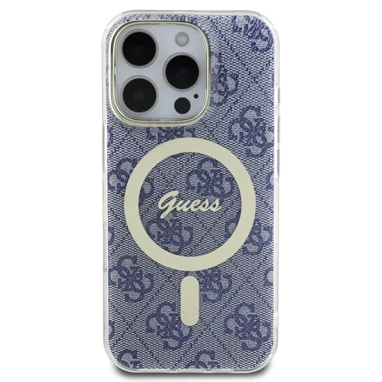 Калъф за iPhone 16 Pro - Guess IML 4G MagSafe (GUHMP16LH4STB) - син