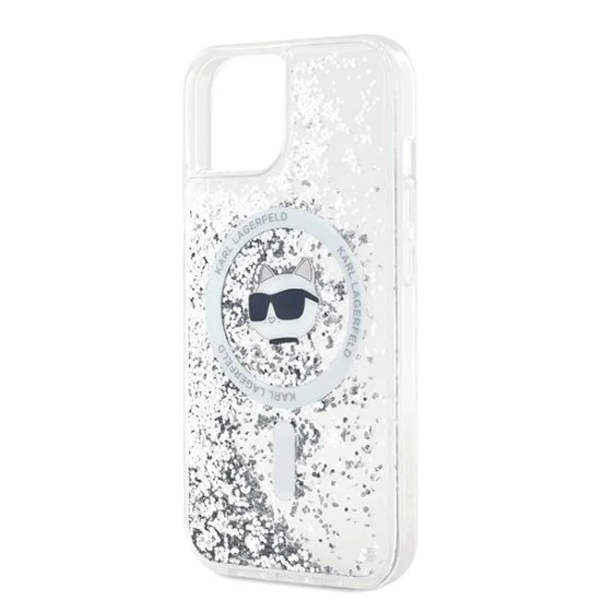 Калъф за iPhone 15 Plus - Karl Lagerfeld Liquid Glitter MagSafe (KLHMP15MLGCHSGH) - Transparent Choupette Head