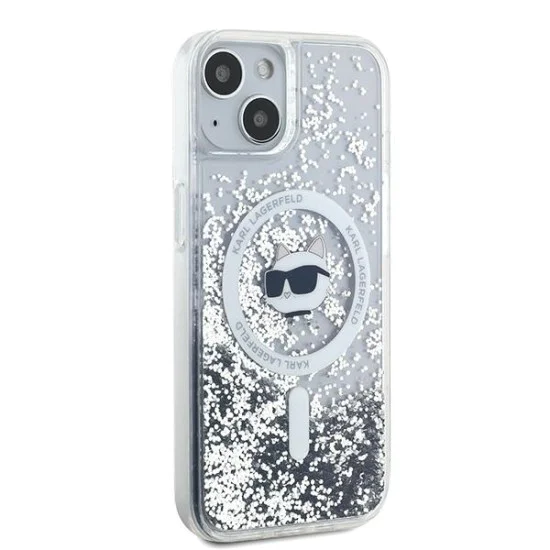 Калъф за iPhone 15 Plus - Karl Lagerfeld Liquid Glitter MagSafe (KLHMP15MLGCHSGH) - Transparent Choupette Head