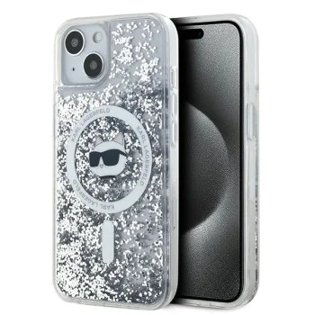 Калъф за iPhone 15 Plus - Karl Lagerfeld Liquid Glitter MagSafe (KLHMP15MLGCHSGH) - Transparent Choupette Head