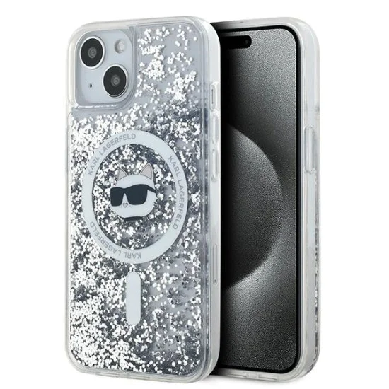 Калъф за iPhone 15 Plus - Karl Lagerfeld Liquid Glitter MagSafe (KLHMP15MLGCHSGH) - Transparent Choupette Head