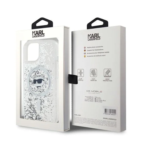 Калъф за iPhone 15 Plus - Karl Lagerfeld Liquid Glitter MagSafe (KLHMP15MLGCHSGH) - Transparent Choupette Head