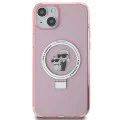 Калъф за iPhone 15 Plus - Karl Lagerfeld Hardcase Ring Stand MagSafe (KLHMP15MHMRSKCP) - Pink Karl&Choupette