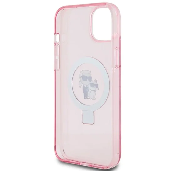 Калъф за iPhone 15 Plus - Karl Lagerfeld Hardcase Ring Stand MagSafe (KLHMP15MHMRSKCP) - Pink Karl&Choupette