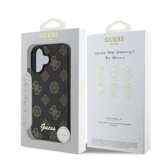 Калъф за iPhone 16 - Guess Peony Script MagSafe (GUHMP16SPGPYSK) - Черен