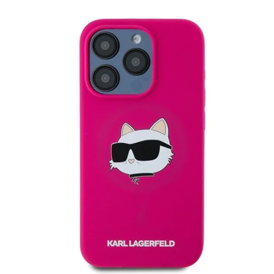Калъф за iPhone 15 Pro - Karl Lagerfeld Silicone MagSafe (KLHMP15LSCHPPLF) - Fuchsia Choupette Head
