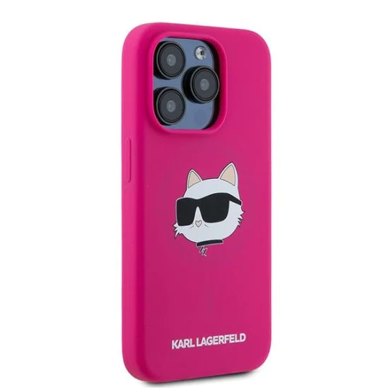 Калъф за iPhone 15 Pro - Karl Lagerfeld Silicone MagSafe (KLHMP15LSCHPPLF) - Fuchsia Choupette Head