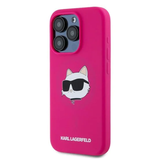 Калъф за iPhone 15 Pro - Karl Lagerfeld Silicone MagSafe (KLHMP15LSCHPPLF) - Fuchsia Choupette Head