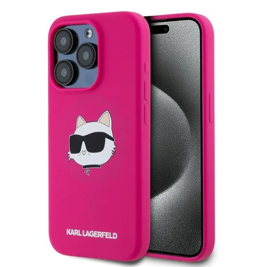Калъф за iPhone 15 Pro - Karl Lagerfeld Silicone MagSafe (KLHMP15LSCHPPLF) - Fuchsia Choupette Head