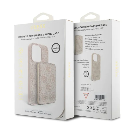 Калъф за iPhone 15 Pro Max - Guess Hardcase Powerbank MagSafe (GUBPM5P1515X4GEMGP) - Розов