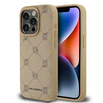 Калъф за IPhone 15 Pro - Karl Lagerfeld Leather MagSafe (KLHMP15LPGKHPHE) - Beige Karl Head