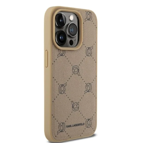 Калъф за IPhone 15 Pro - Karl Lagerfeld Leather MagSafe (KLHMP15LPGKHPHE) - Beige Karl Head