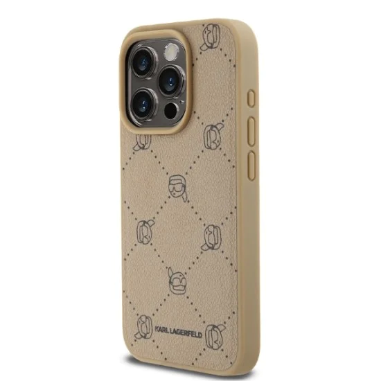 Калъф за IPhone 15 Pro - Karl Lagerfeld Leather MagSafe (KLHMP15LPGKHPHE) - Beige Karl Head